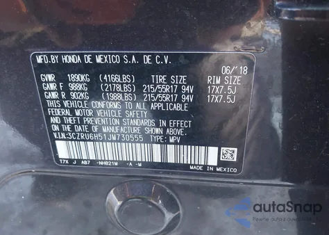 2018 Honda Hr-V Ex z USA, uszkodzony, nr VIN 3CZRU6H51JM730555